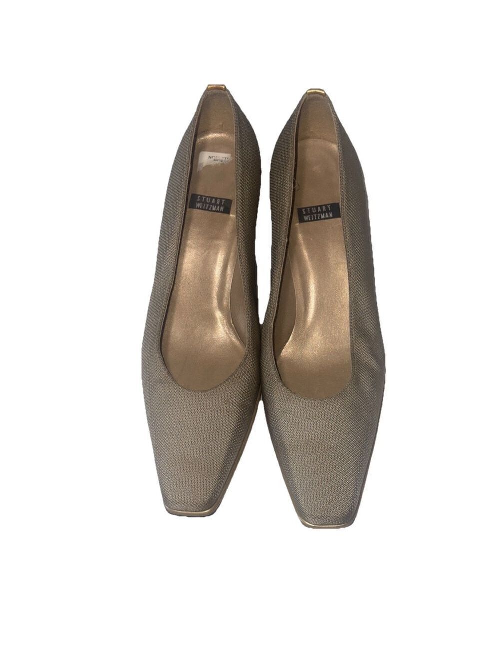 VINTAGE Stuart Weitzman Square Toe Gold Low Heel Shoes Pumps Sz 7 B